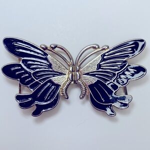 Butterfly Belt Buckle Clasp Black & Gold Tone Metal Two Piece Sash Closure 2.5”